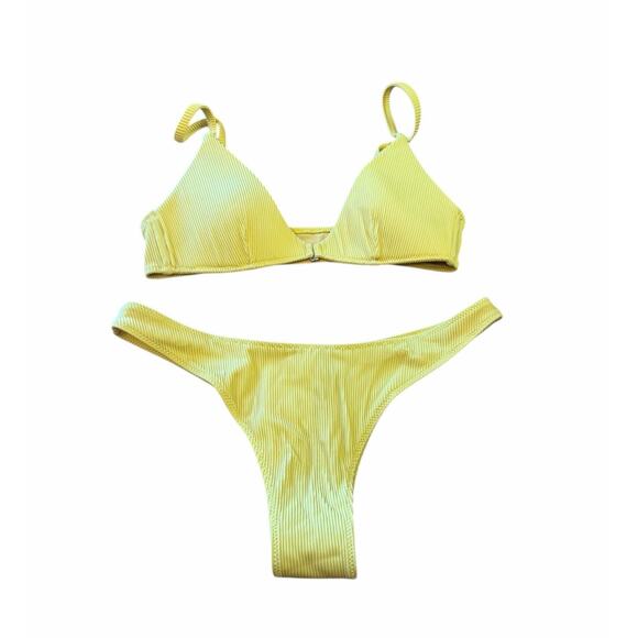 White Fox Boutique Other - White Fox Women's Bikini Yellow Ribbed Front Closure Cheeky Bottom Size Medium